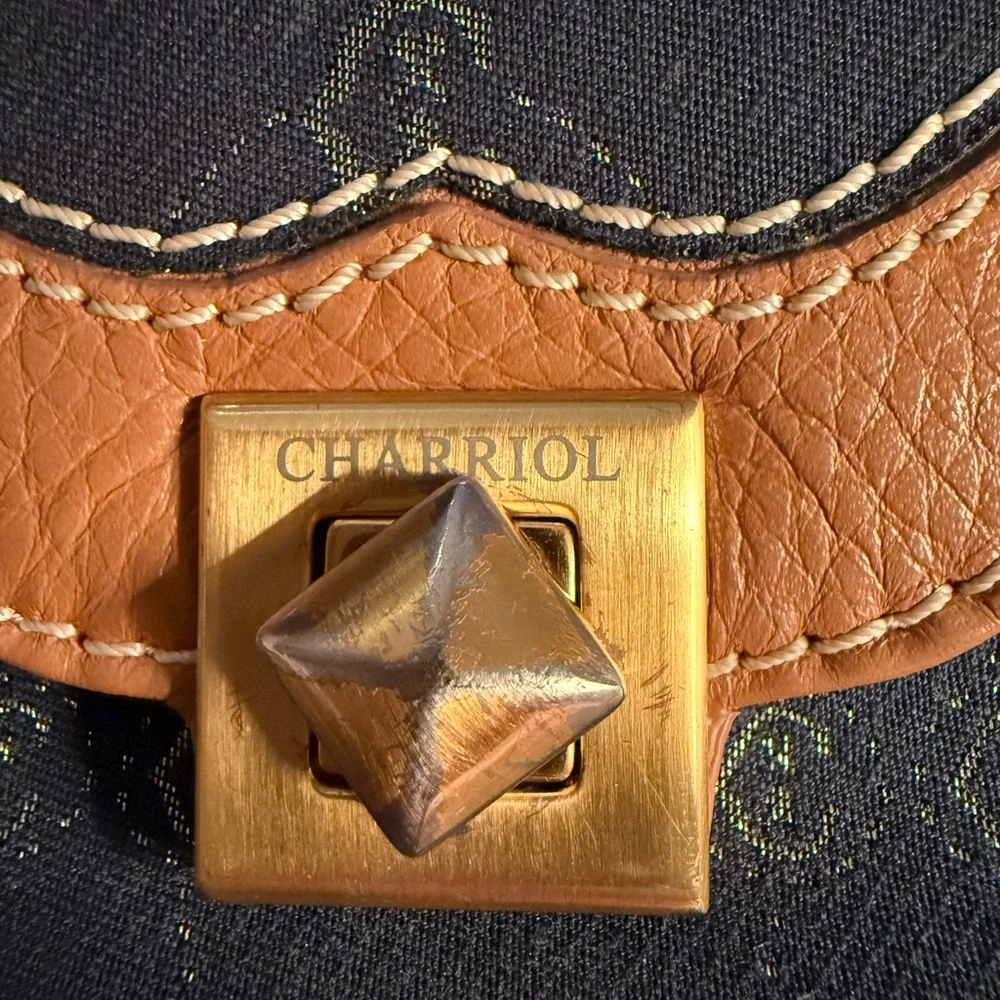 Charriol leather and cloth designer shoulder bag